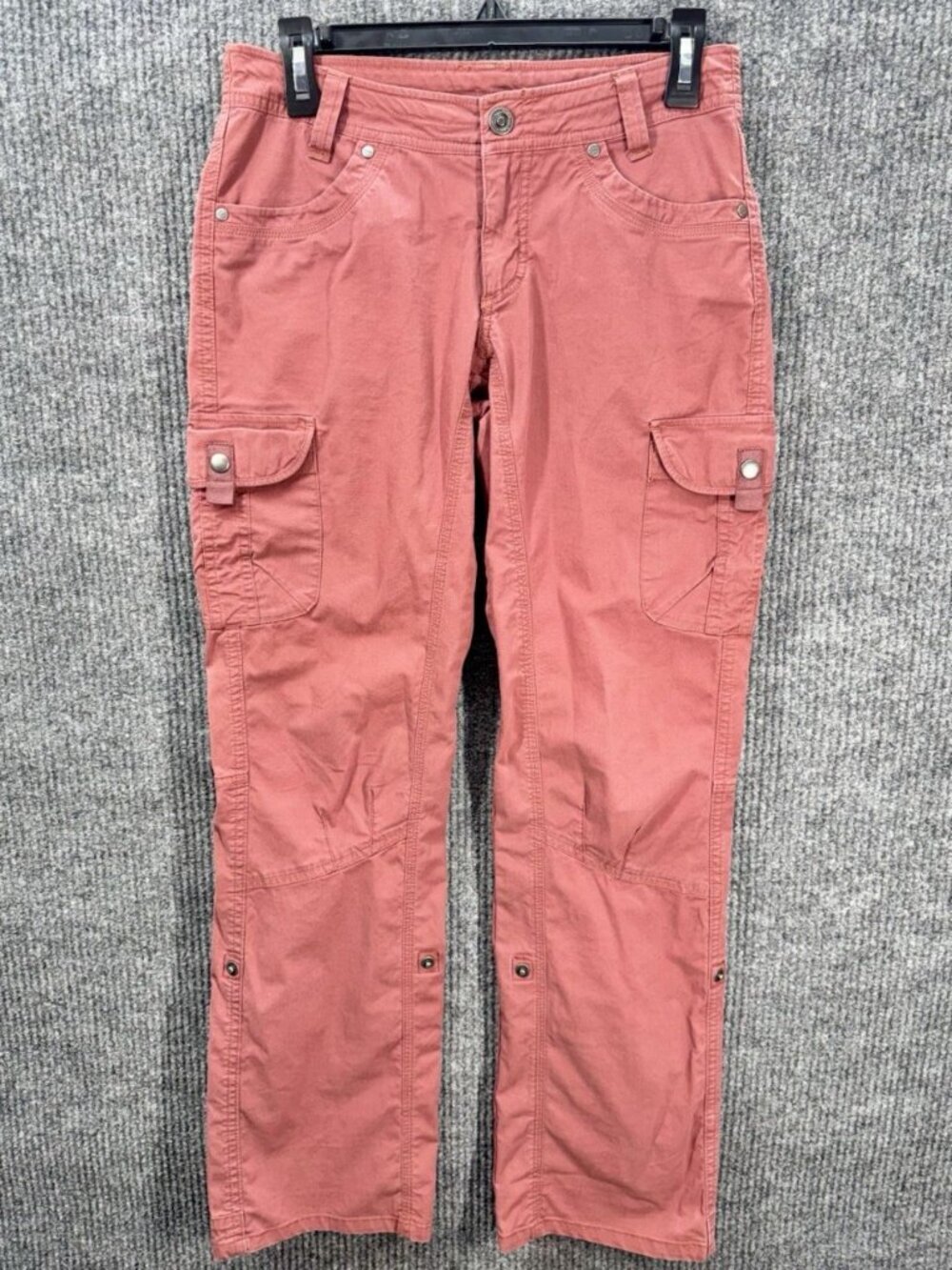 Kuhl Legendary Splash Pants Womens 2 Red Pink Roll Snap Tab Cargo Outdoor 6065